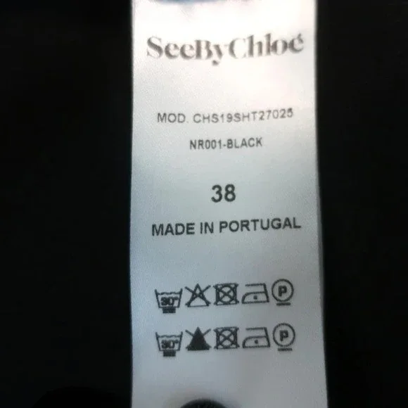 See by Chloe Ruffled High Neck Blouse Black Chiffon Size 38 Long Sleeve Top NEW - Picture 6 of 7